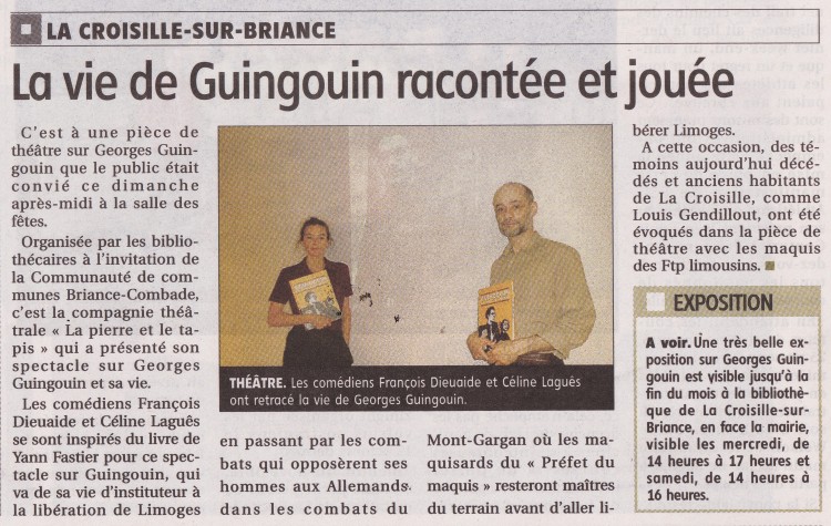 Article Le Populaire - Guingouin un chef du maquis - La Croisille-sur-Briance - 20-10-2019
