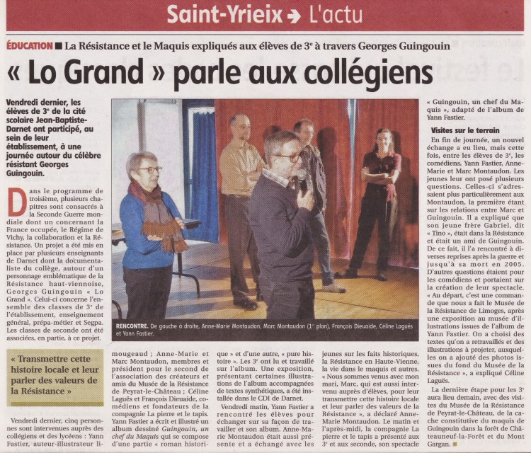 Article le Populaire - Guingouin, un chef du maquis - Lycée de Saint-Yrieix
